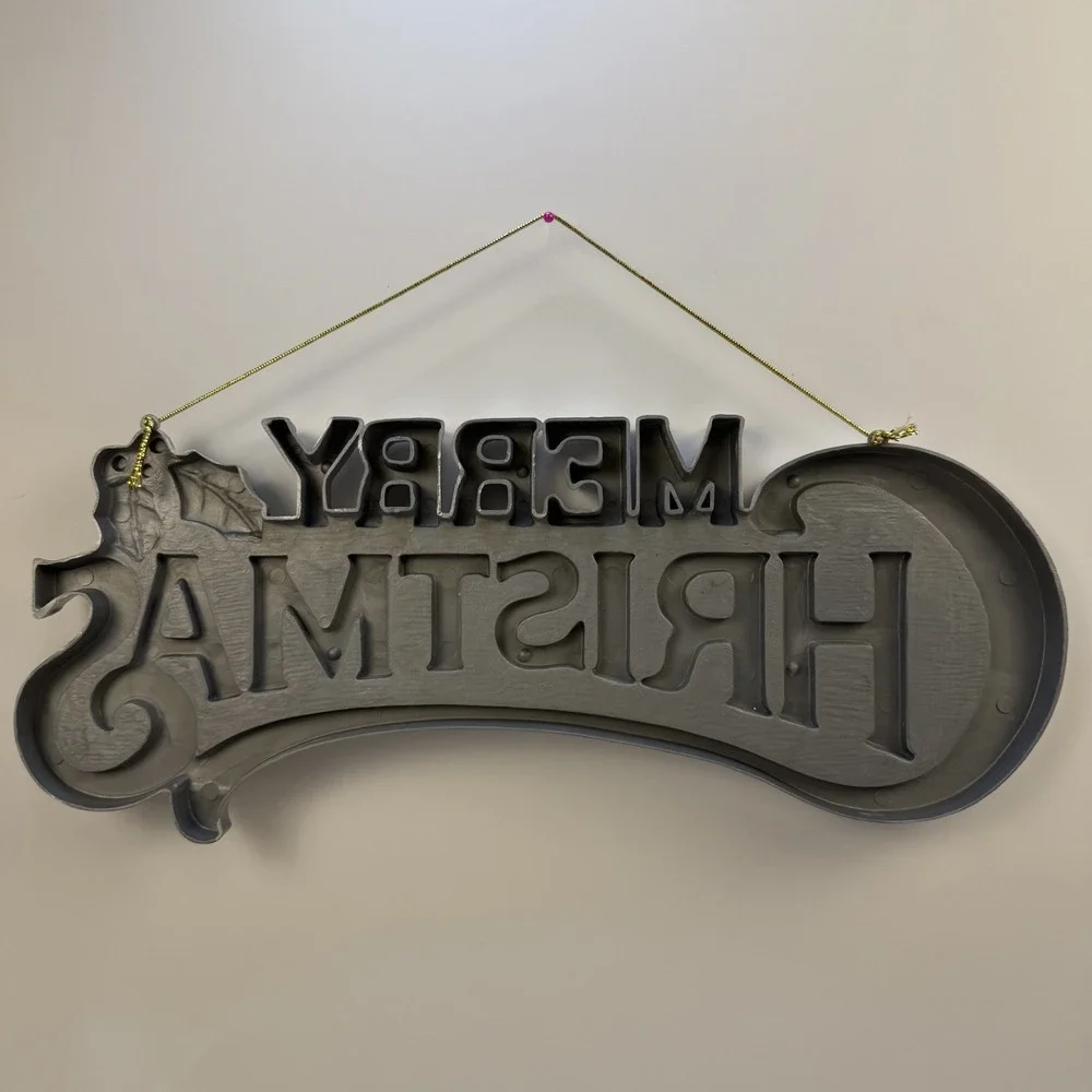 Vintage 1980's Plastic Merry Christmas Silver and‎ Gold Hanging Sign 14 1/2
